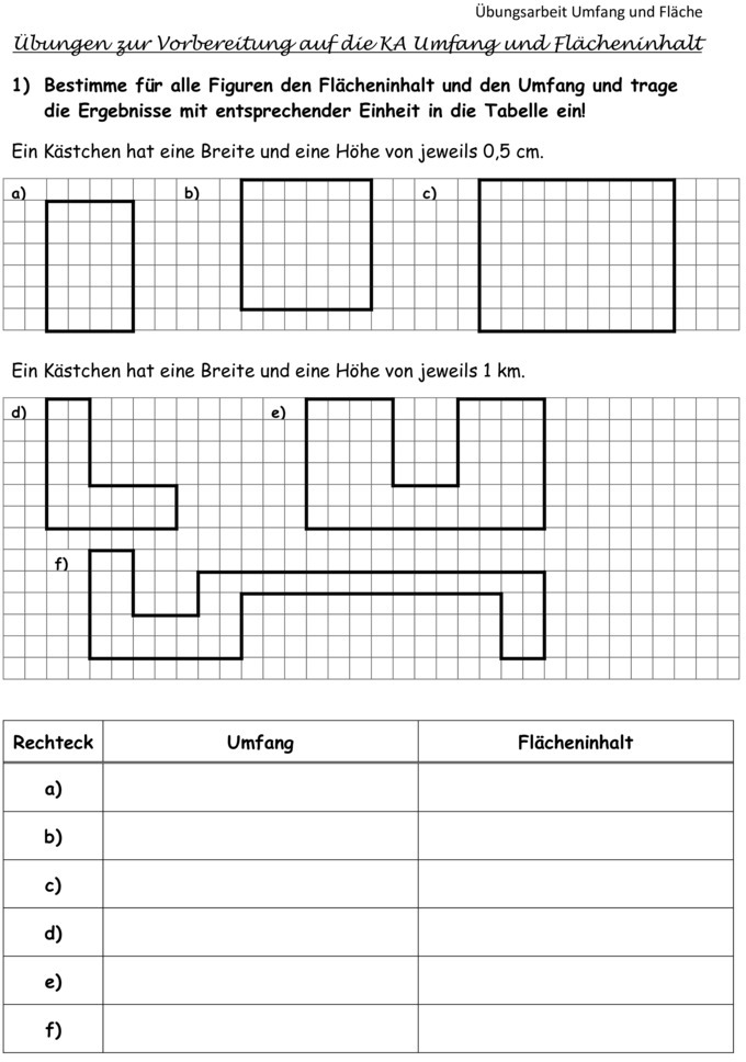 Klassenarbeit zu Umfang- Volumen- und Flächenberechnung