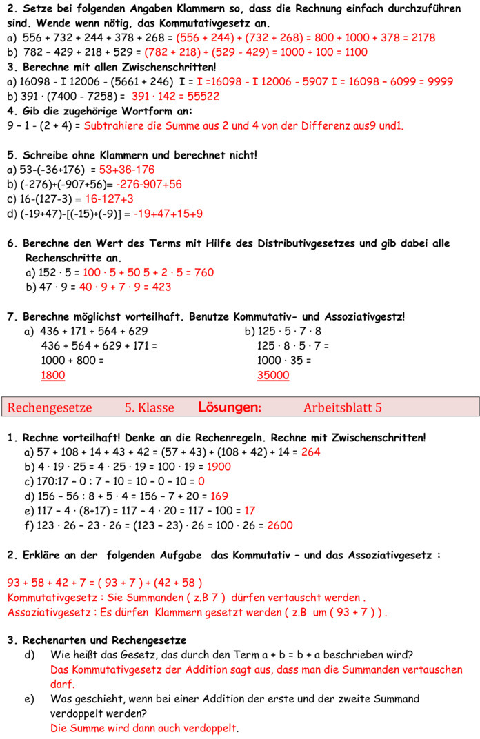 Mathe 10 Klasse Gymnasium Aufgaben Mit Lösungen Pdf Übungsblatt zu Rechengesetze