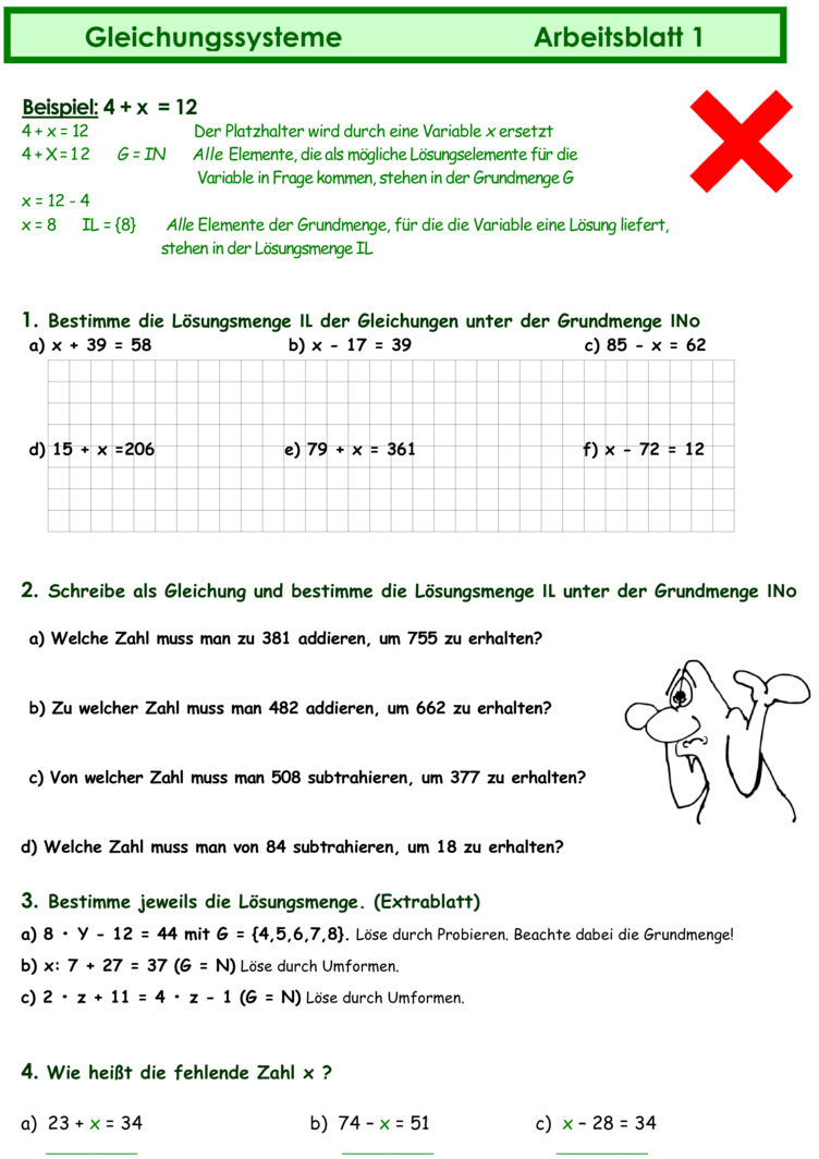 Übungsblatt zu Gleichungen und Terme