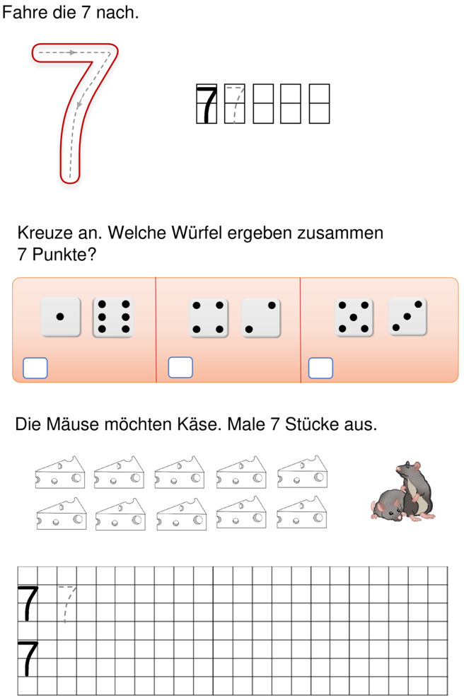 Übungsblatt zu Zahlen von 1 bis 10 (einzeln)