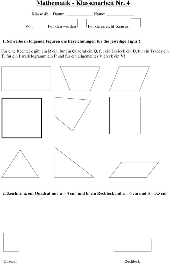 Klassenarbeit zu Geometrie