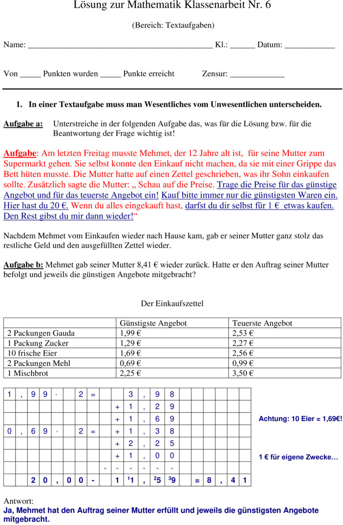 Klassenarbeit Zu Textaufgaben klassenarbeit-zu-textaufgaben