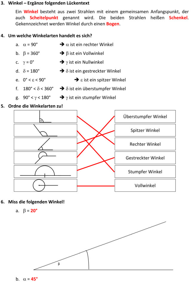 Klassenarbeit zu Winkel
