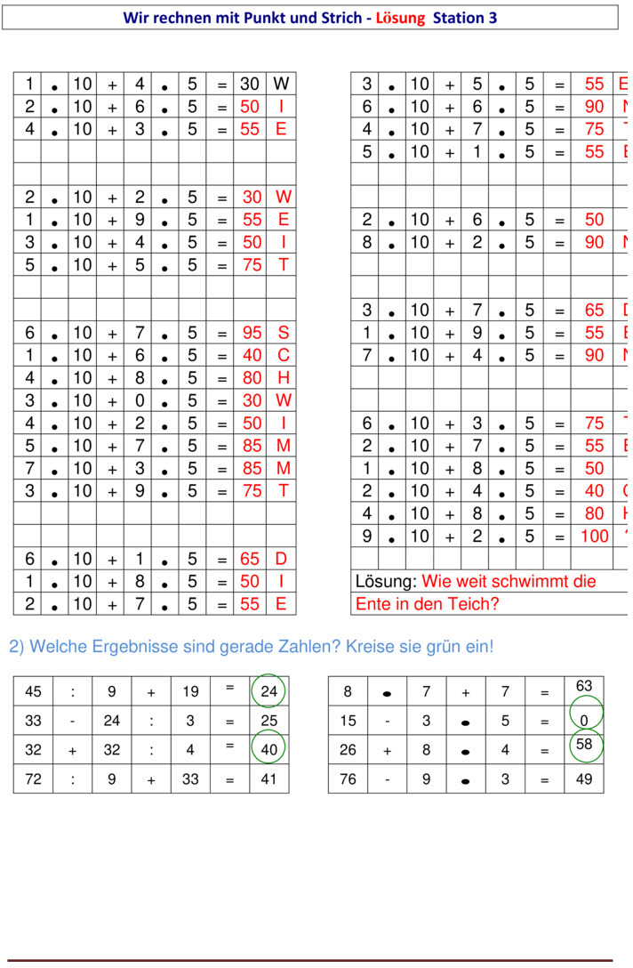 Übungsblatt zu Rechnen mit Zahlen bis 100