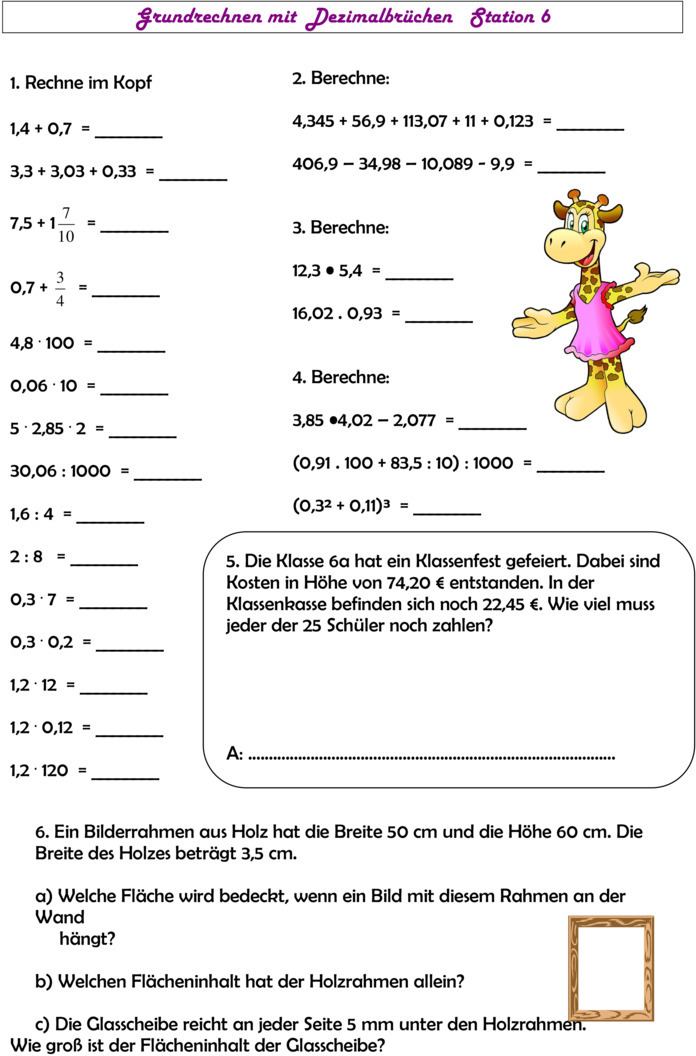Textaufgaben Dezimalzahlen 6 Klasse Realschule – PBSNB