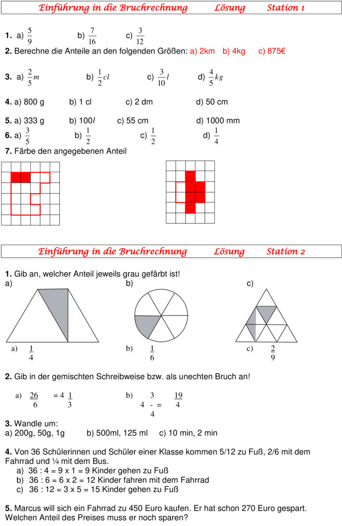 Übungsblatt zu Brüche