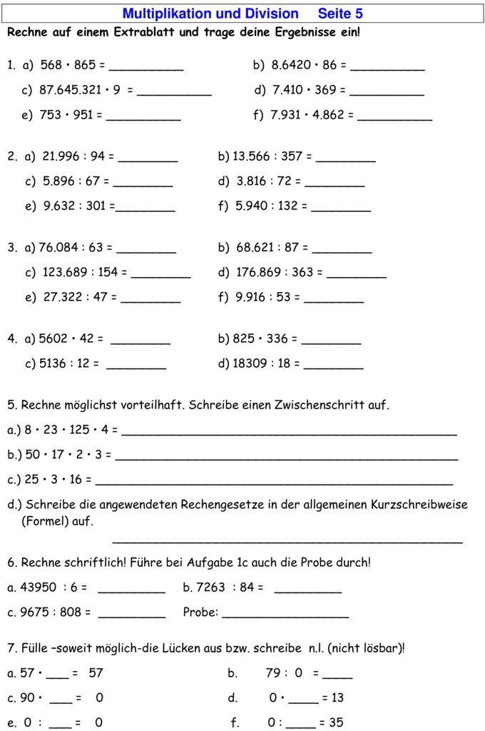Übungsblatt zu Grundrechenarten
