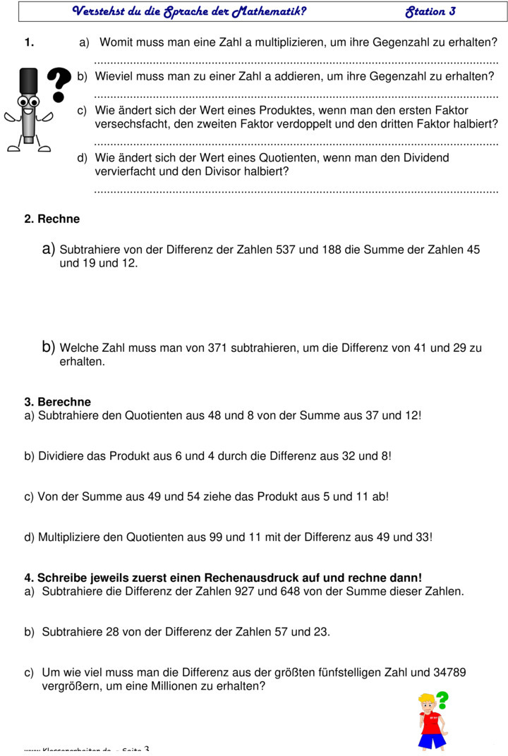 Übungsblatt zu Zahlenterme