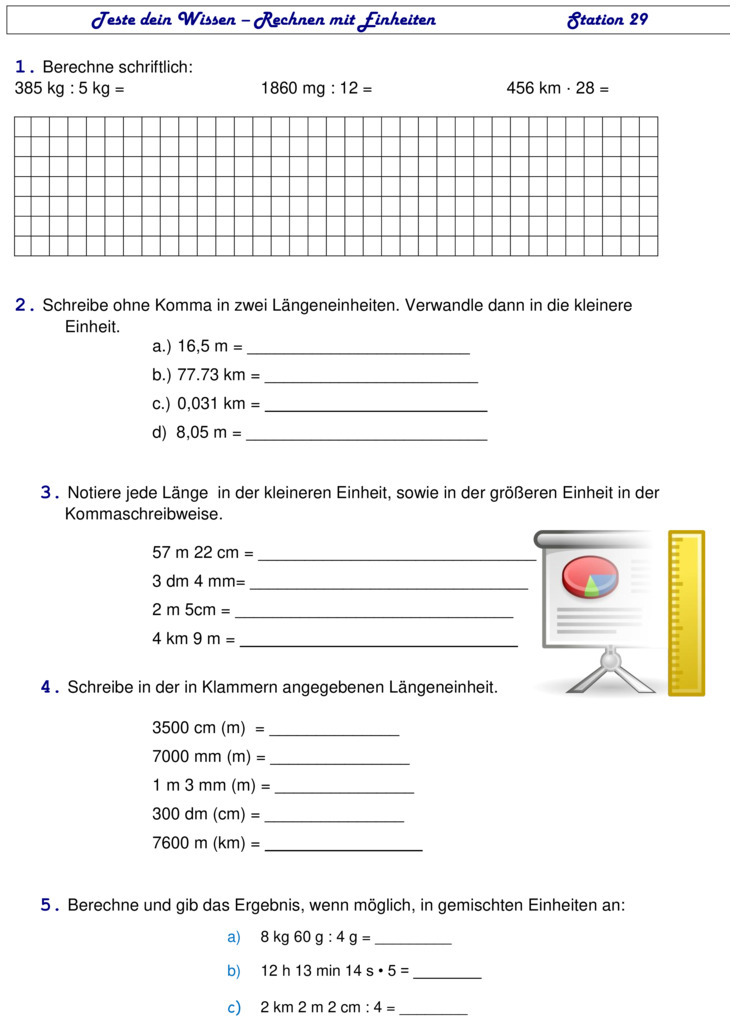 Übungsblatt zu Größen und Maßeinheiten