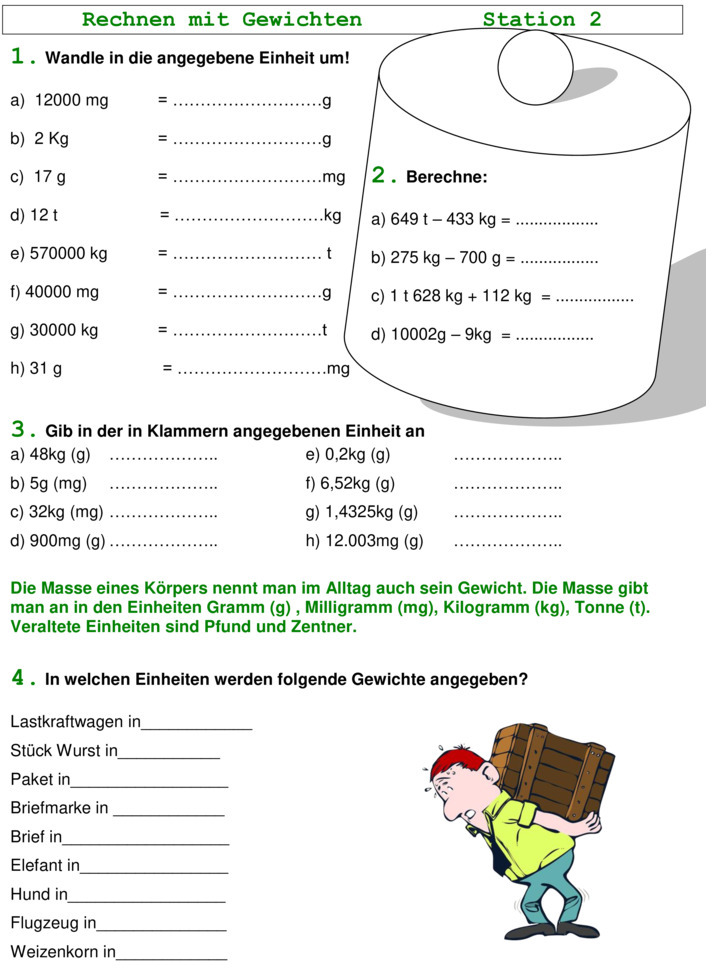 Übungsblatt zu Gewichte