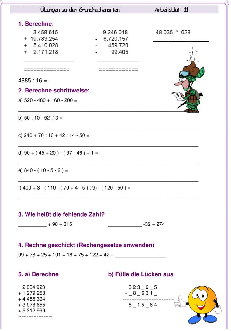  bungsblatt zu grundrechenarten