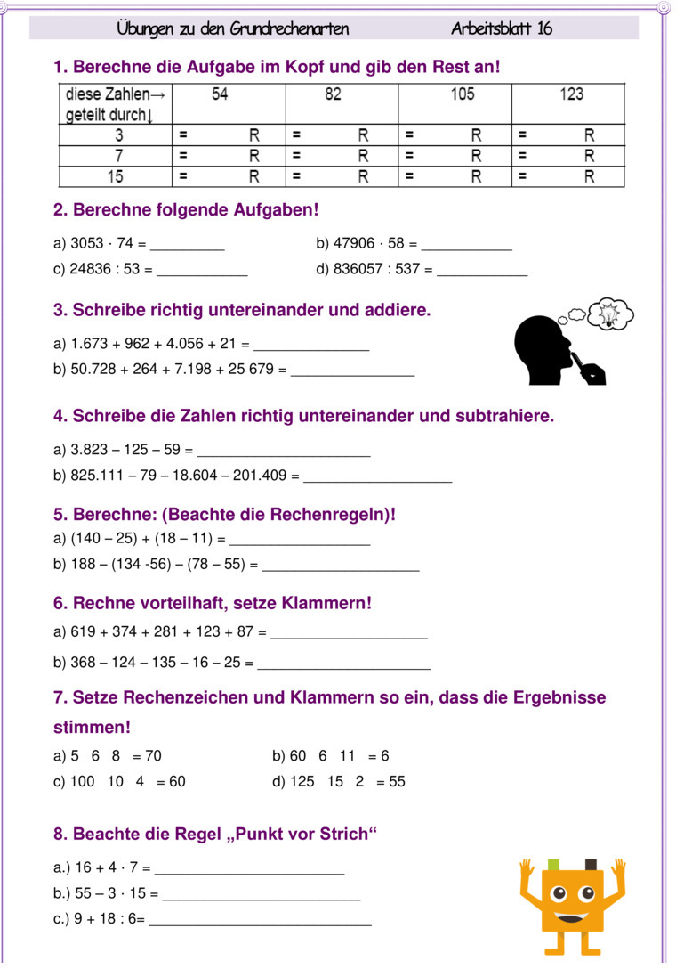 Übungsblatt zu Grundrechenarten