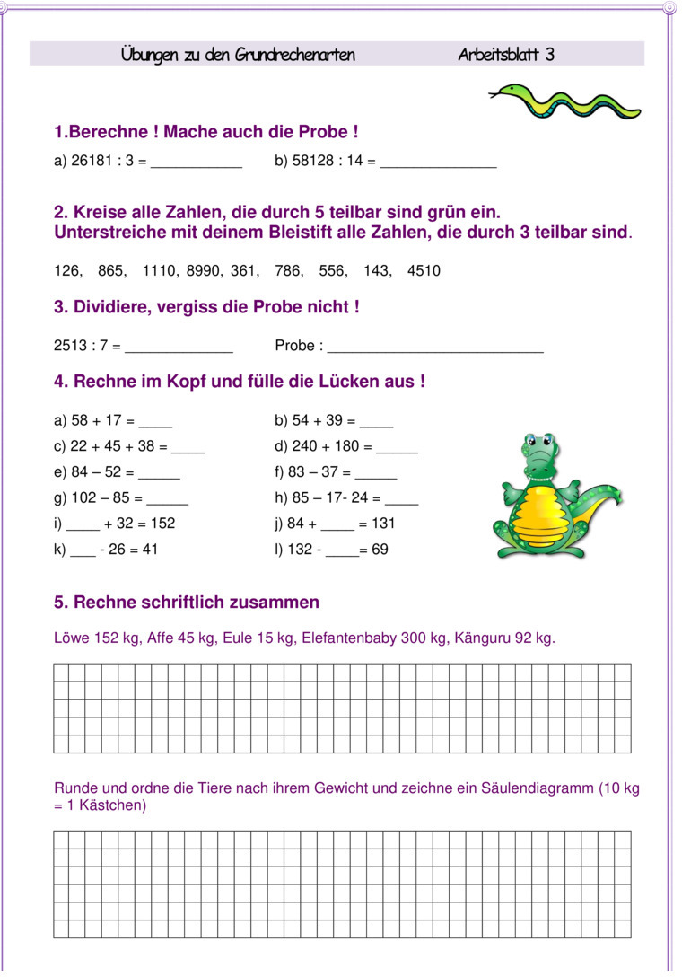 Übungsblatt zu Grundrechenarten