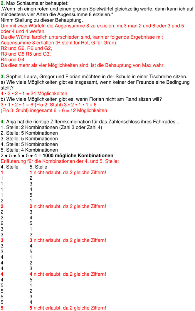 Übungsblatt zu Stochastik (Zählprinzip)