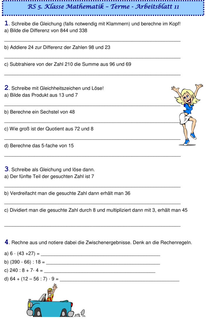 Schreibe Als Term Und Berechne 5 Klasse Übungsblatt zu Zahlenterme