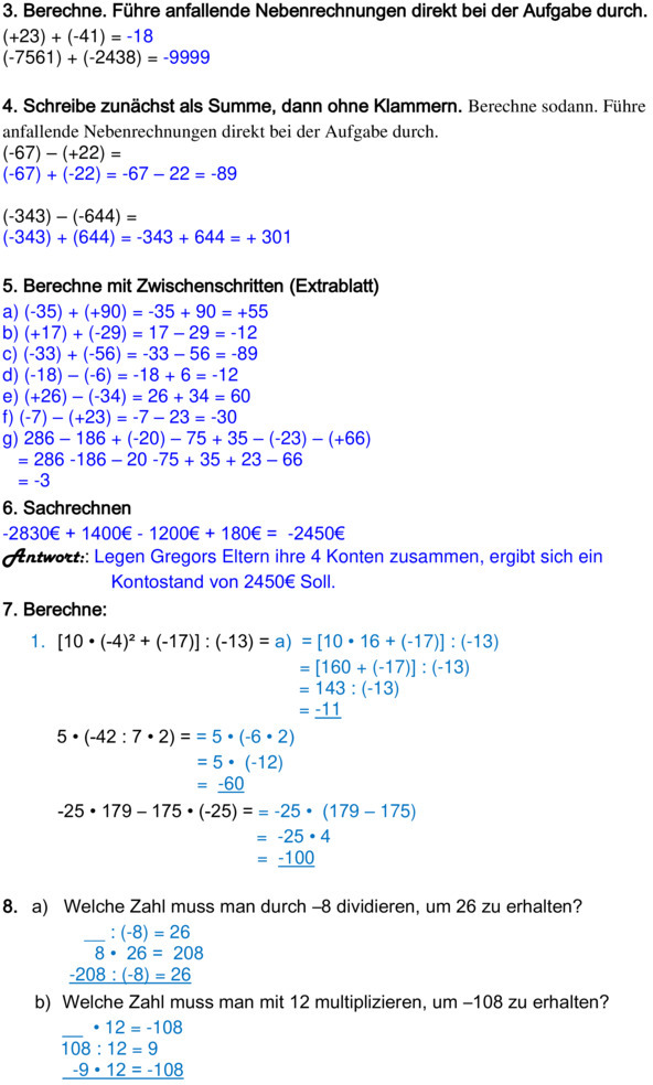 Übungsblatt zu Ganze Zahlen