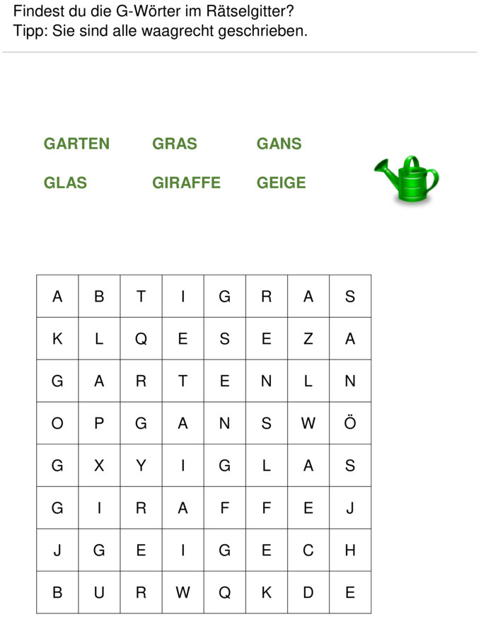 Übungsblatt zu Buchstaben