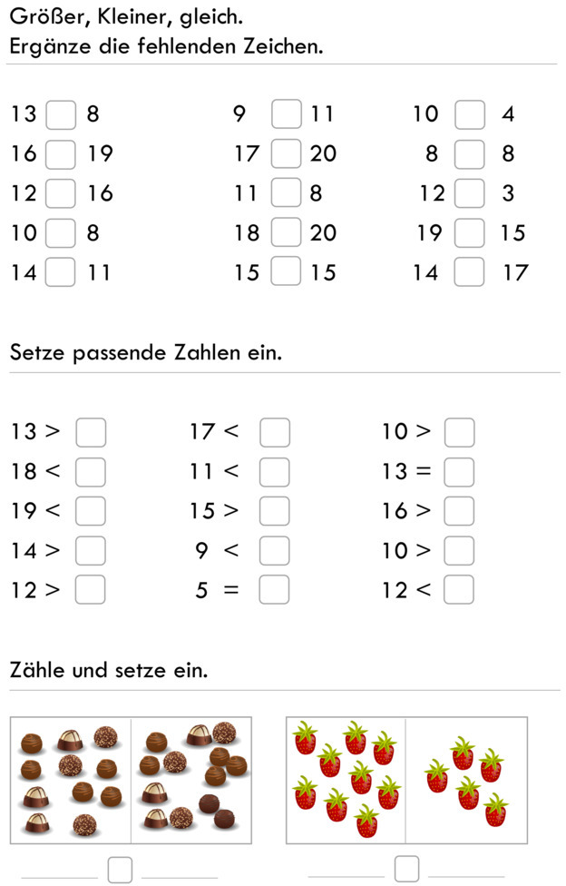 Übungsblatt zu Größer Kleiner Gleich