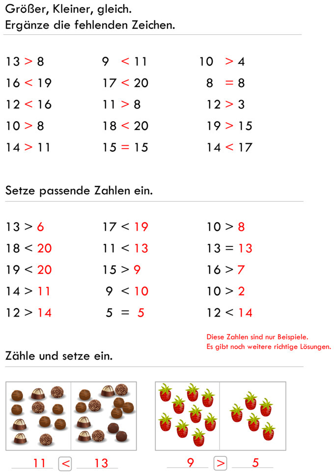 Übungsblatt zu Größer Kleiner Gleich