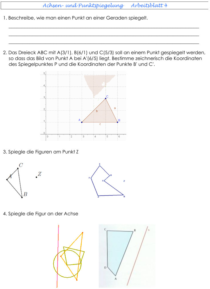 Übungsblatt zu Geometrie 6. Klasse