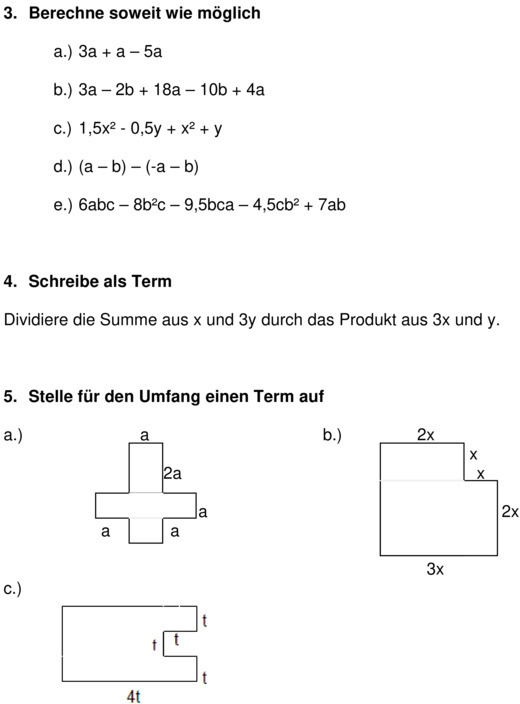 Terme Klasse 7 Gymnasium übungen Mit Lösungen Klassenarbeit zu Terme