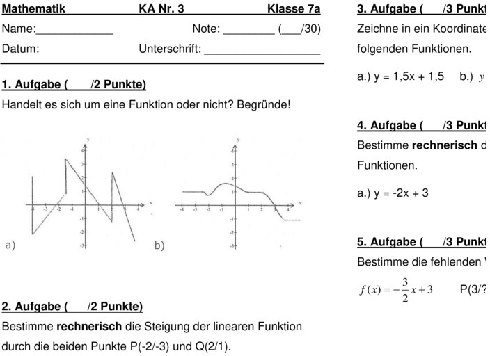 Klassenarbeit Lineare Funktionen Klasse 8 Mit Lösungen Klassenarbeit zu Lineare Funktionen