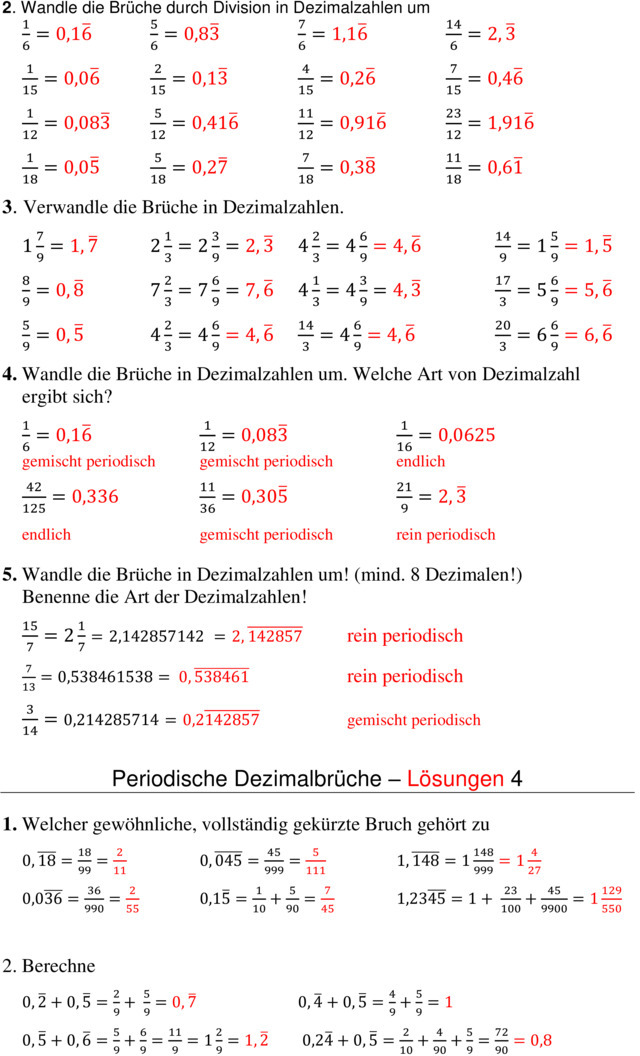 Übungsblatt zu Dezimalzahlen