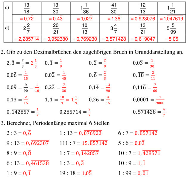 Übungsblatt zu Dezimalzahlen