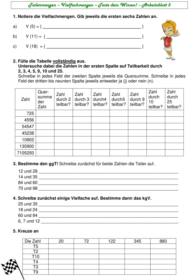 Übungsblatt zu Teiler und Vielfache Übungsblatt zu Teiler und Vielfache