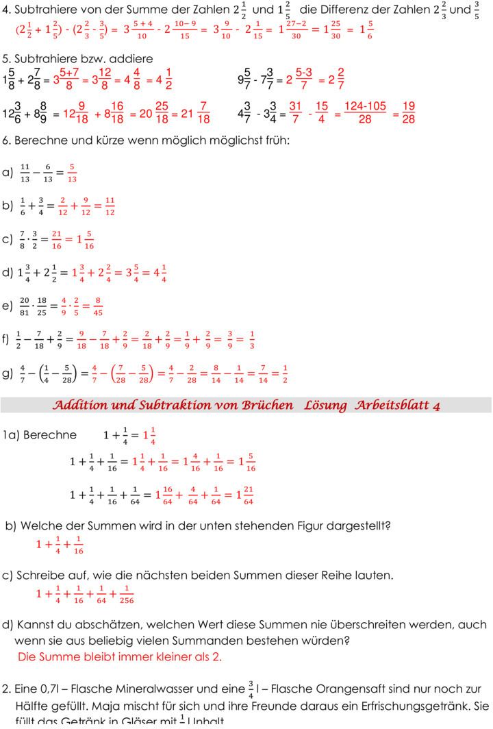 Übungsblatt zu Bruchrechnen