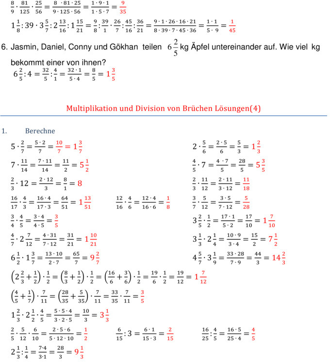 Übungsblatt zu Bruchrechnen Übungsblatt zu Bruchrechnen