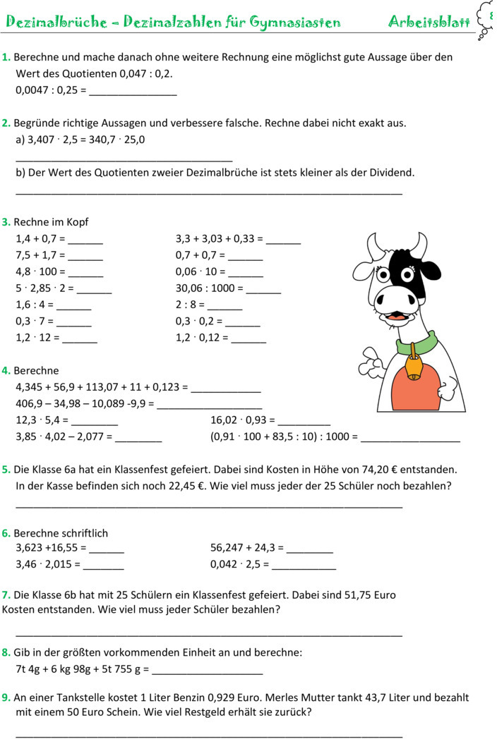 Dezimalzahlen Multiplizieren übungen Mit Lösungen Pdf Übungsblatt zu Dezimalzahlen