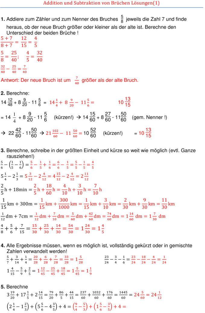Bruchrechnen Mit Klammern übungen Und Lösungen Übungsblatt zu Bruchrechnen