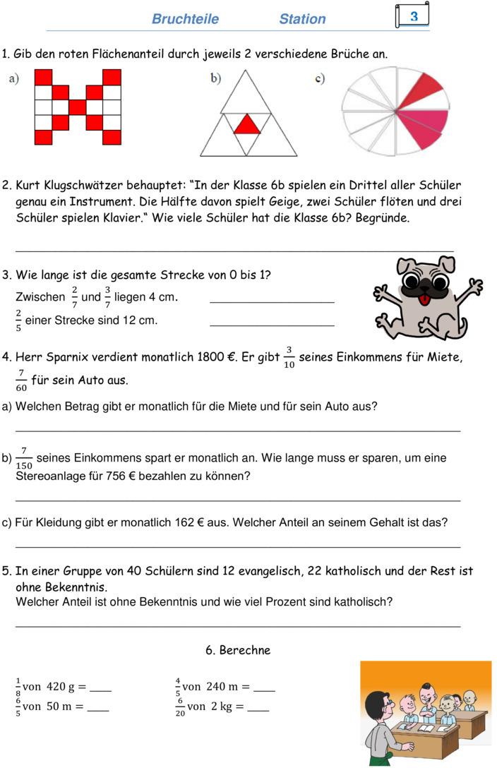 Übungsblatt zu Bruchzahlen Übungsblatt zu Bruchzahlen