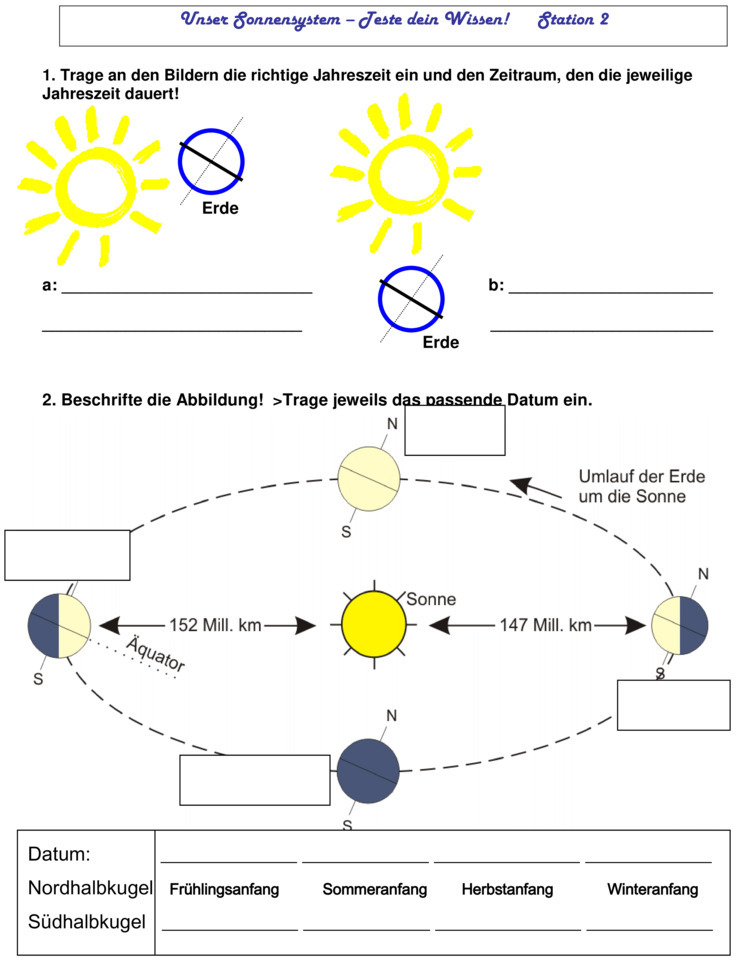 Übungsblatt zu Sonnensystem