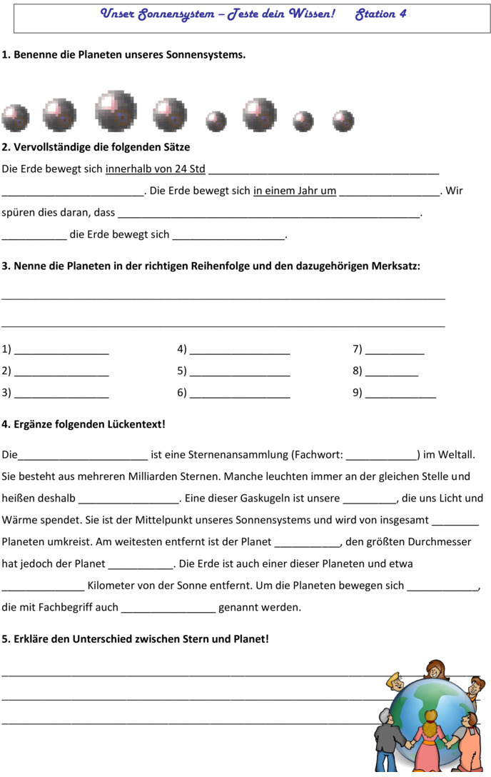 Übungsblatt zu Sonnensystem