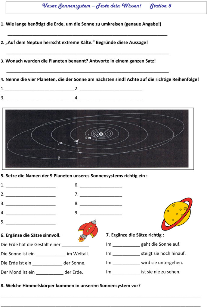 Übungsblatt zu Sonnensystem