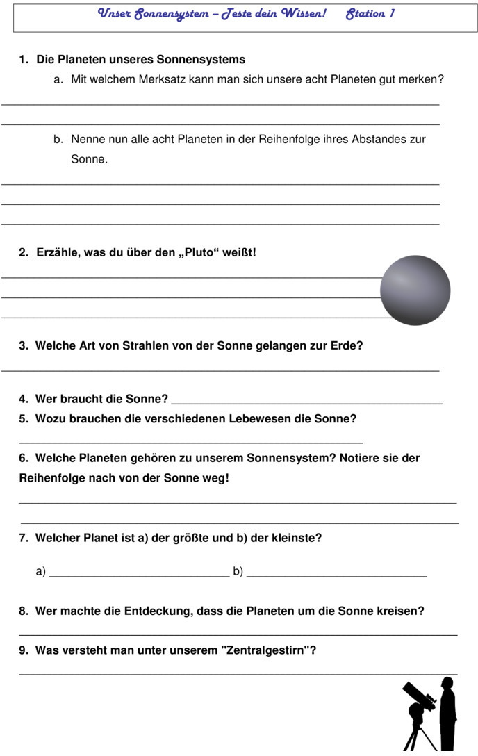 Übungsblatt zu Sonnensystem