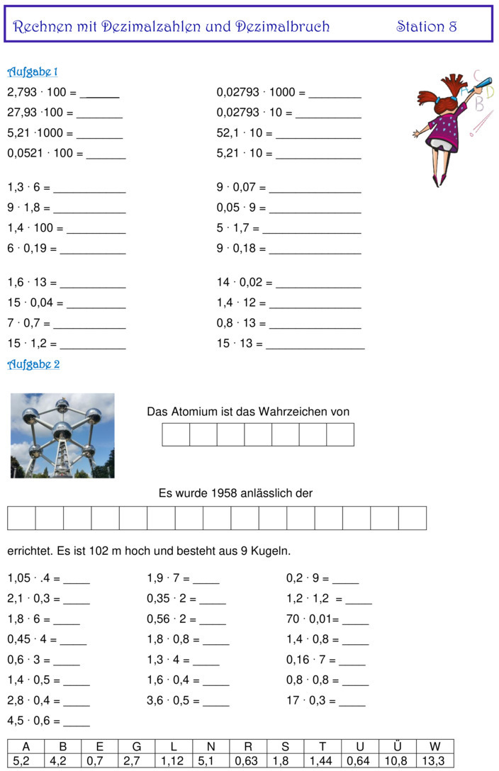Übungsblatt zu Dezimalzahlen
