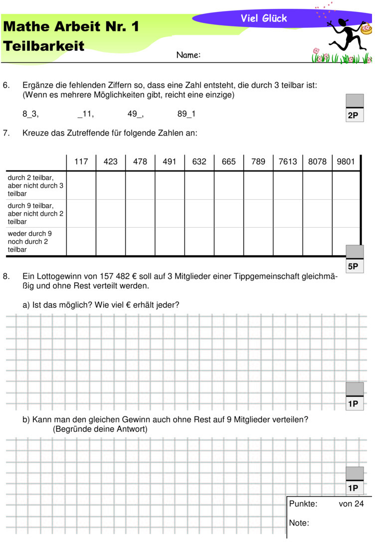 Klassenarbeit zu Teiler und Vielfache