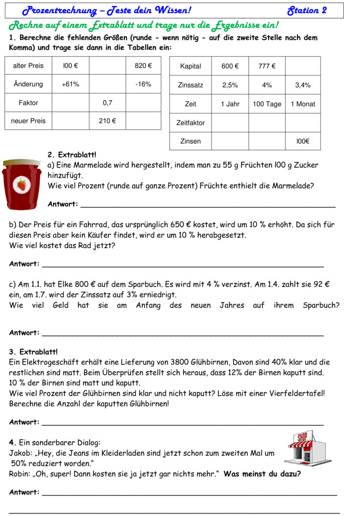 Mathe Arbeitsblatt Prozentrechnung – MZOBLY