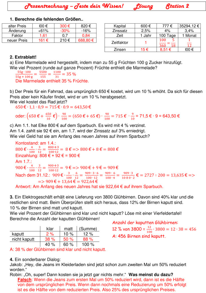 Übungsblatt zu Prozentrechnung