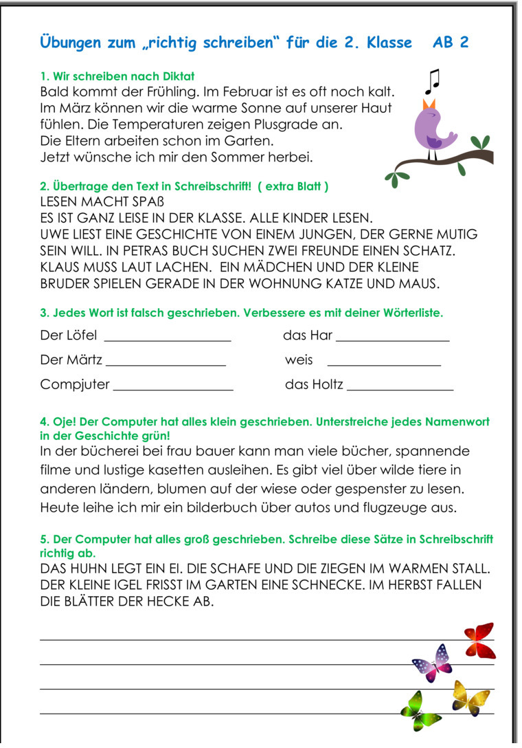 Übungsblatt zu Rechtschreibung [2. Klasse]