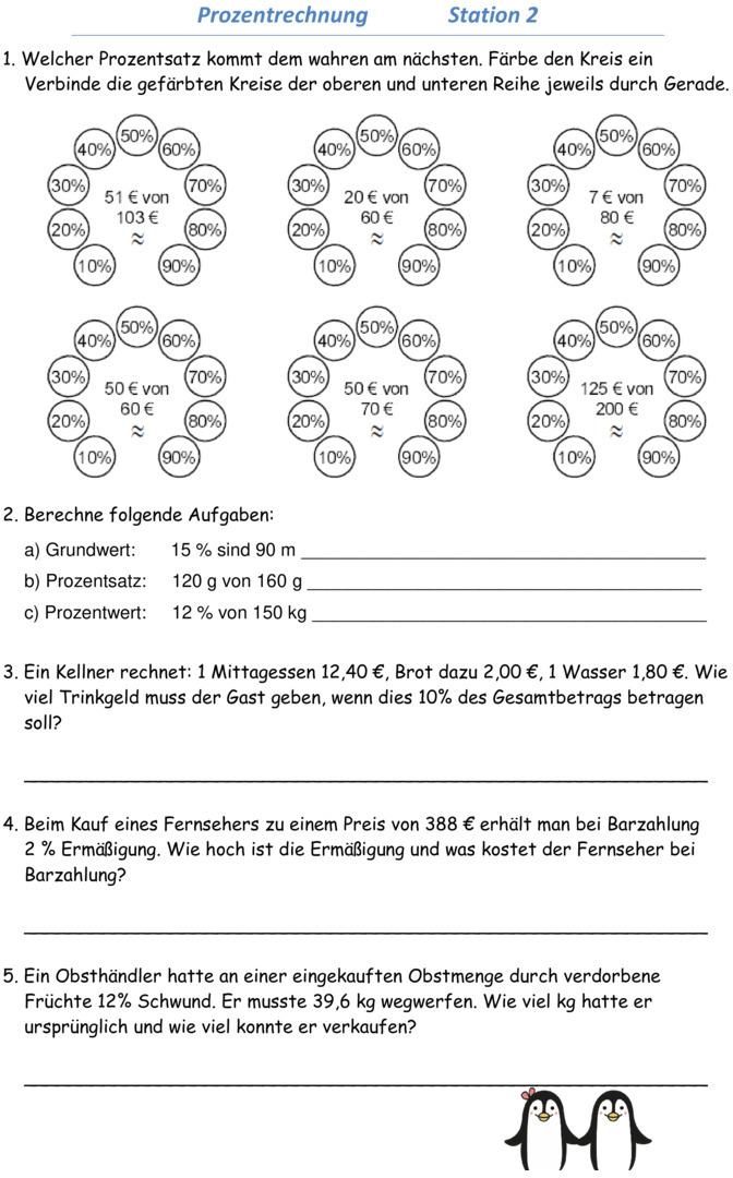 Übungsblatt zu Prozentrechnung