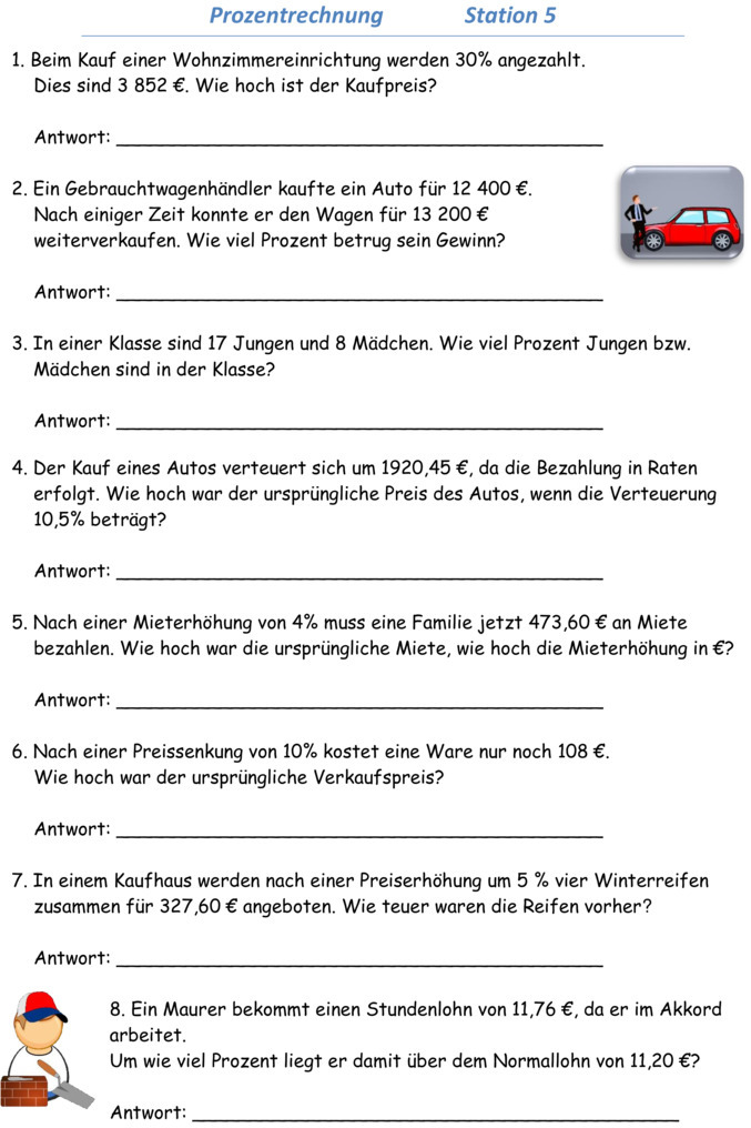 Übungsblatt zu Prozentrechnung