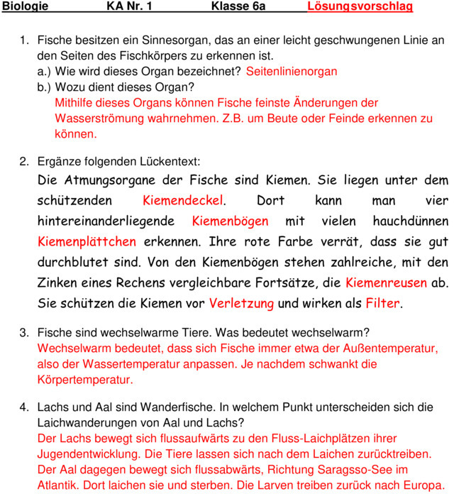 Klassenarbeit Biologie Klasse 5 Gymnasium Wechselwarme Tiere Klassenarbeit zu Wechselwarme Tiere
