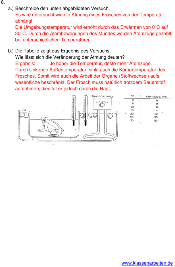 Klassenarbeit Biologie Klasse 5 Gymnasium Wechselwarme Tiere Klassenarbeit zu Wechselwarme Tiere