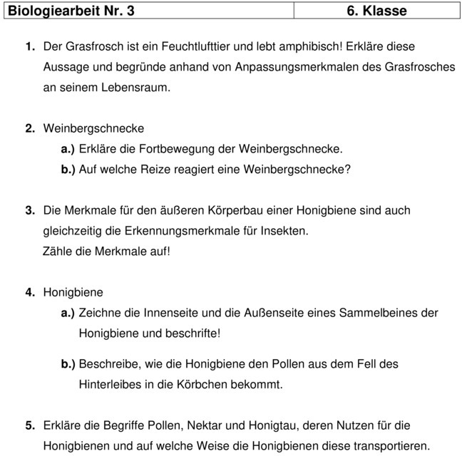 Klassenarbeit Biologie Klasse 5 Gymnasium Wechselwarme Tiere Klassenarbeit zu Wechselwarme Tiere