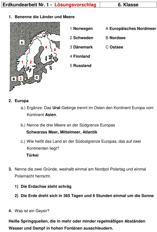 Klassenarbeit zu Nordeuropa
