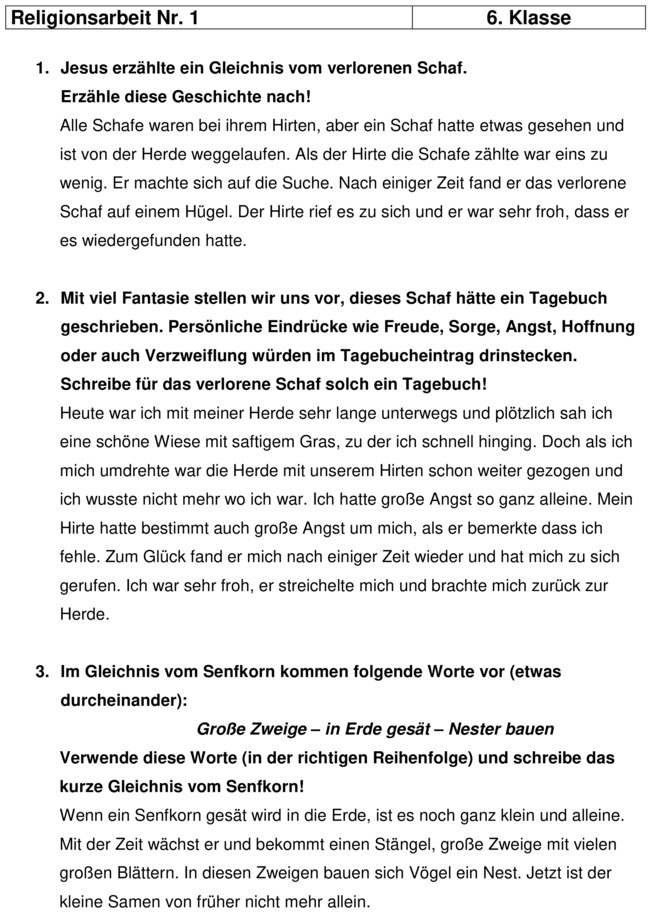 Klassenarbeit zu Gleichnisse